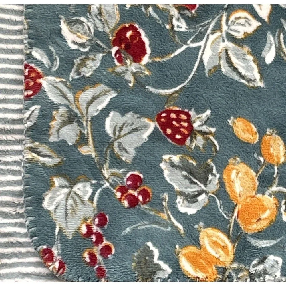 Laura Ashley Throw Blanket Berries Cherries Reversible Stripe Cottage 68x48